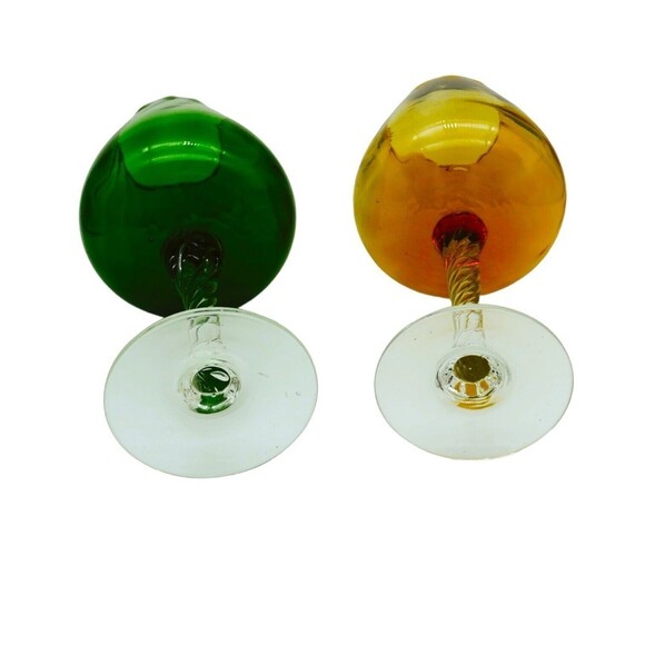 VTG Empoli 2 Optical Glass 10" Tall Snifters Green Amber Twisted Stem . Mint! - Picture 5 of 7